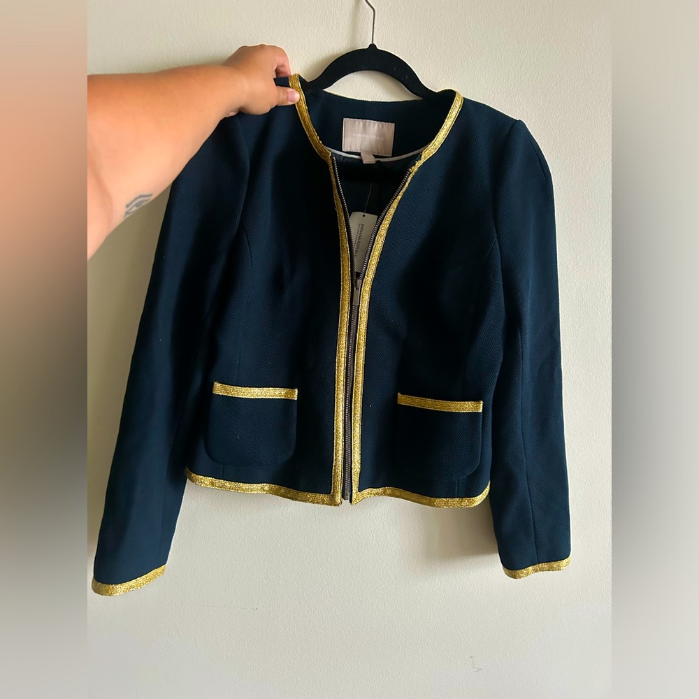 Banana Republic Navy Blue Blazer with Gold Trim